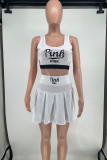 White Casual Sportswear Print Hollowed Out Patchwork Fold U Neck Two Pieces