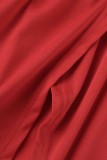 Red Casual Solid Patchwork Slit O Neck Short Sleeve Two Pieces