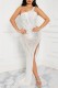White Sexy Formal Patchwork Hot Drilling Backless Slit One Shoulder Evening Dress Dresses
