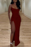 Blue Sexy Solid Patchwork Slit Fold Spaghetti Strap Sling Dress Dresses