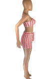 Red Casual Plaid Print Patchwork Spaghetti Strap Sleeveless Two Pieces