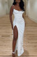 White Sexy Solid Patchwork Slit Fold Spaghetti Strap Sling Dress Dresses