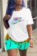 Sky Blue Casual Print Letter O Neck Short Sleeve Two Pieces