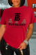 Red Street Vintage Print Patchwork Letter O Neck T-Shirts