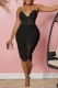 Black Sexy Casual Solid See-through Backless V Neck Sling Dress Dresses