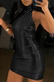 Blue Sexy Solid Backless Turtleneck Sleeveless Dress Dresses