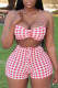 Red Casual Plaid Print Patchwork Spaghetti Strap Sleeveless Two Pieces