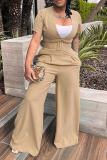 Green Casual Solid With Belt O Neck Boot Cut Jumpsuits
