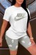 Grey Casual Print Letter O Neck Short Sleeve Two Pieces