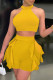 Yellow Sexy Casual Solid Patchwork O Neck Sleeveless Two Pieces