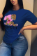 Navy Blue Casual Street Print Patchwork O Neck T-Shirts