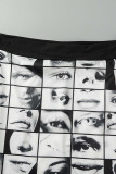 Black White Street Print Patchwork High Waist Pencil Full Print Bottoms