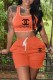 Orange Red Casual Print Letter U Neck Sleeveless Two Pieces