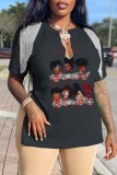 Pink Casual Print Tassel Patchwork V Neck T-Shirts
