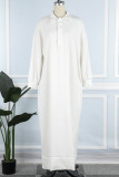 White Casual Solid Patchwork Turndown Collar T-shirt Dress Dresses