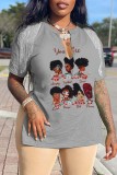 Pink Casual Print Tassel Patchwork V Neck T-Shirts