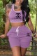 Purple Casual Print Letter U Neck Sleeveless Two Pieces