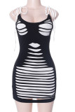 Blue Sexy Solid Patchwork Spaghetti Strap Pencil Skirt Dresses