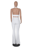 White Sexy Solid Patchwork Sleeveless Two Pieces