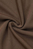 Brown Sexy Solid Patchwork Feathers Halter Sleeveless Two Pieces