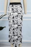 Black White Street Print Patchwork High Waist Pencil Full Print Bottoms