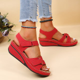 Red Casual Daily Hollowed Out Patchwork Solid Color Fish Mouth Comfortable Shoes