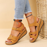 Brown Casual Daily Hollowed Out Patchwork Solid Color Fish Mouth Comfortable Shoes