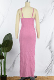 Pink Sexy Solid Patchwork Spaghetti Strap One Step Skirt Dresses
