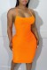 Orange Sexy Solid Backless U Neck Sling Dress Dresses