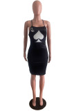 Black Sexy Casual Print Backless Spaghetti Strap Sleeveless Dress Dresses