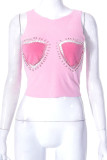 Pink Street Sportswear Solid Patchwork Metal Accessories Decoration O Neck Tops