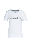 Navy Blue Casual Print Letter O Neck T-Shirts
