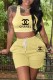 Light Yellow Casual Print Letter U Neck Sleeveless Two Pieces