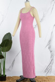 Pink Sexy Solid Patchwork Spaghetti Strap One Step Skirt Dresses