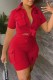 Red Casual Print Letter Turndown Collar Short Sleeve Two Pieces