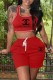 Red Casual Print Letter U Neck Sleeveless Two Pieces