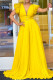 Yellow Elegant Solid Patchwork Fold With Belt V Neck Straight Jumpsuits