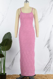 Pink Sexy Solid Patchwork Spaghetti Strap One Step Skirt Dresses