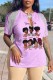 Light Pink Casual Print Tassel Patchwork V Neck T-Shirts