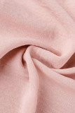 Pink Casual Solid Patchwork Buckle Slit Turndown Collar Short Sleeve Two Pieces
