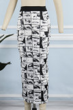 Black White Street Print Patchwork High Waist Pencil Full Print Bottoms