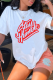 White Street Print Patchwork Letter O Neck T-Shirts