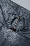 Blue Sexy Solid Patchwork Asymmetrical V Neck Long Sleeve Two Pieces