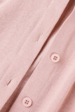 Pink Casual Solid Patchwork Buckle Slit Turndown Collar Short Sleeve Two Pieces