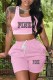 Pink Casual Print Letter U Neck Sleeveless Two Pieces