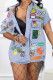 Blue Casual Print Patchwork Shirt Collar Tops