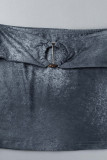 Blue Sexy Solid Patchwork Asymmetrical V Neck Long Sleeve Two Pieces