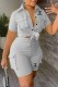 Grey Casual Print Letter Turndown Collar Short Sleeve Two Pieces