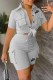 Grey Casual Print Letter Turndown Collar Short Sleeve Two Pieces