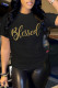 Black Street Print Patchwork Letter O Neck T-Shirts